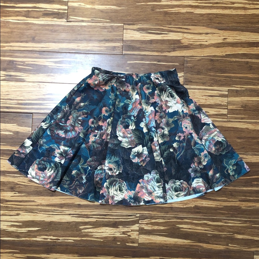 Floral A-Line Skirt - Green and Pink